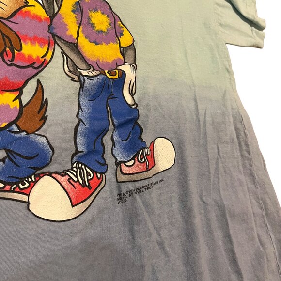 VTG Looney Tunes Bugs Bunny Taz Hip Hop Shirt Mens Large Tie Dye Novel Teez Blue - Picture 5 of 5